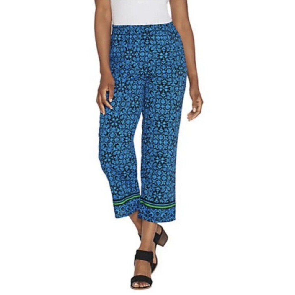 Linea QVC Pants 1X Women’s Blue Pull On Crop Comfort Elastic Waist Lightweight